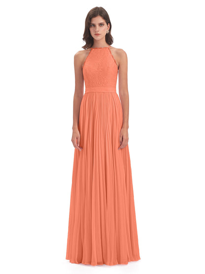 Susan Floor Length Halter Lace Bridesmaid Dresses