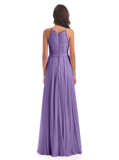 Susan Floor Length Halter Lace Bridesmaid Dresses