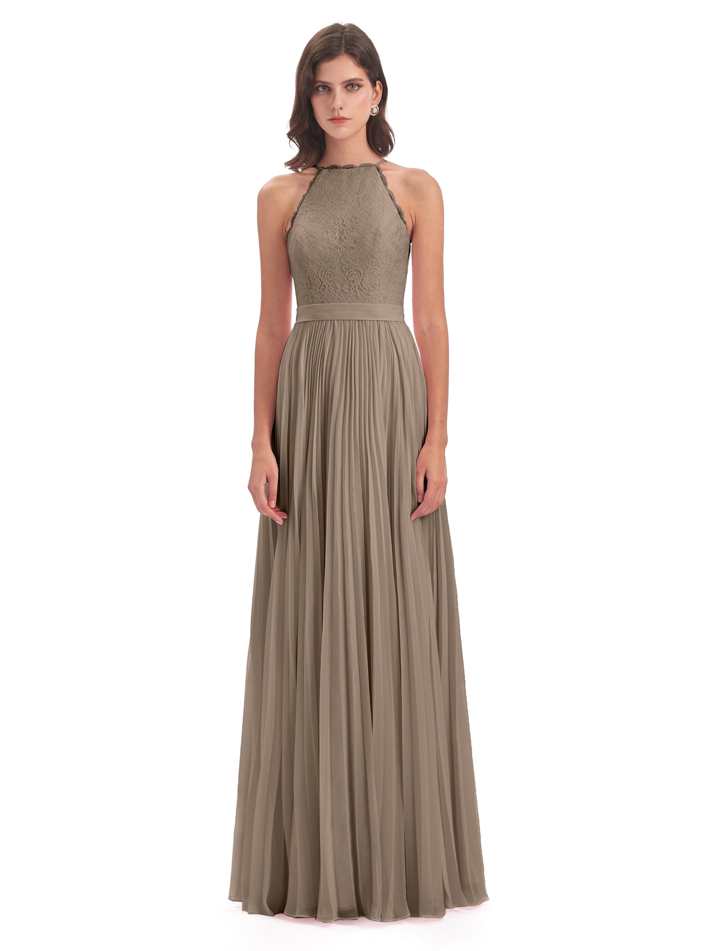 Susan Floor Length Halter Lace Bridesmaid Dresses
