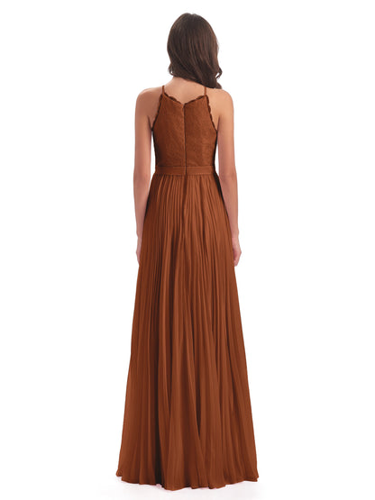 Susan Floor Length Halter Lace Bridesmaid Dresses