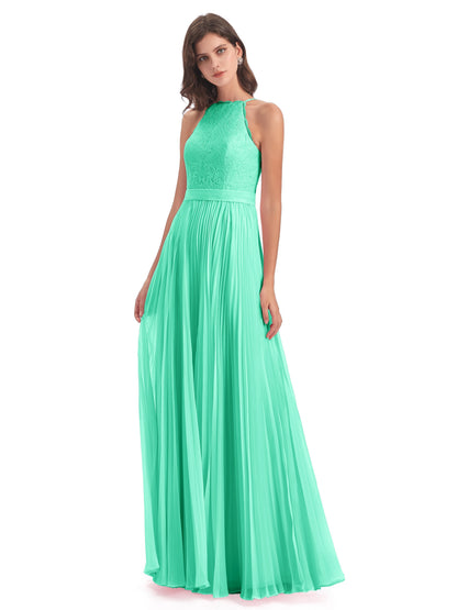 Susan Floor Length Halter Lace Bridesmaid Dresses