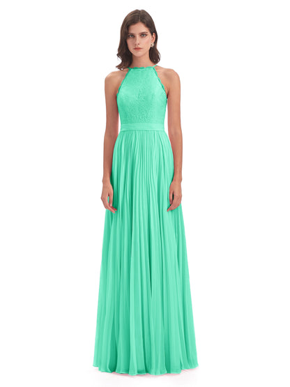 Susan Floor Length Halter Lace Bridesmaid Dresses