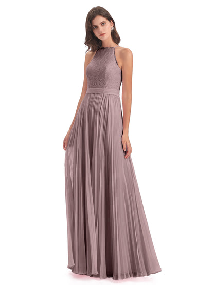 Susan Floor Length Halter Lace Bridesmaid Dresses