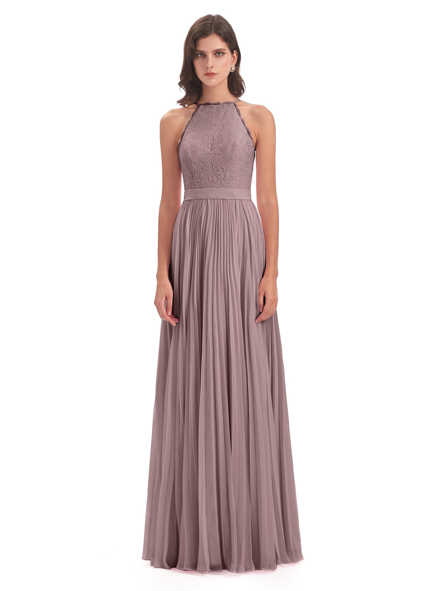 Susan Floor Length Halter Lace Bridesmaid Dresses