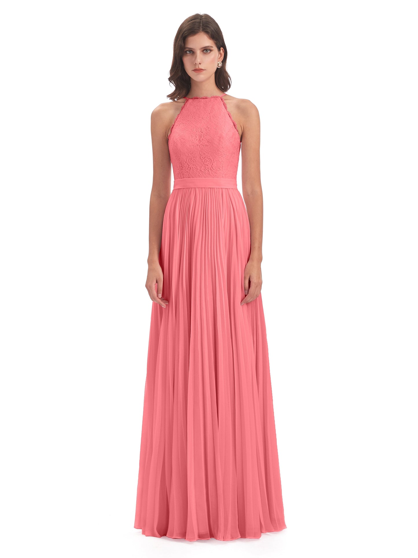 Susan Floor Length Halter Lace Bridesmaid Dresses