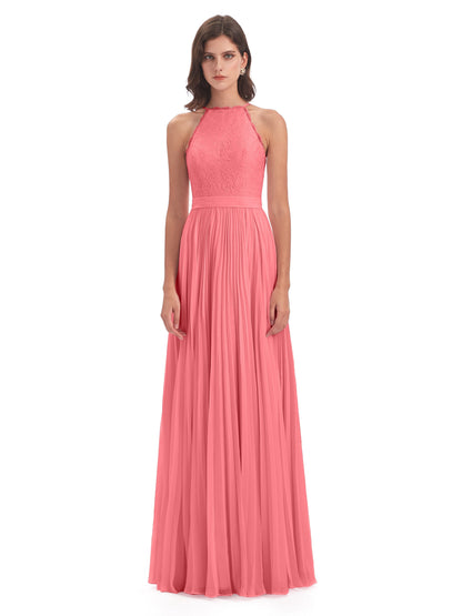 Susan Floor Length Halter Lace Bridesmaid Dresses