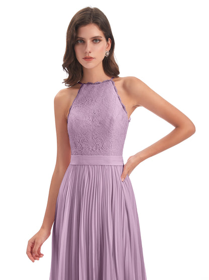 Susan Floor Length Halter Lace Bridesmaid Dresses