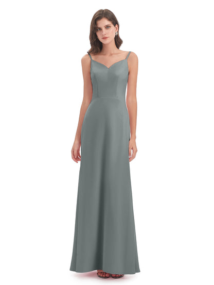 Tara Trumpet Spaghetti Straps Chiffon Long Bridesmaid Dresses