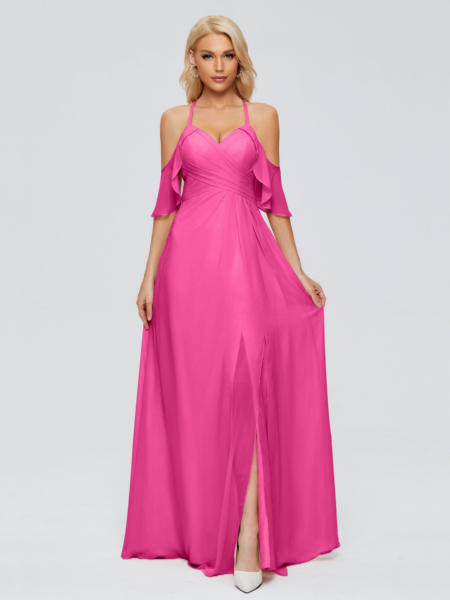 Taylor Off The Shoulder Split Chiffon Bridesmaid Dresses