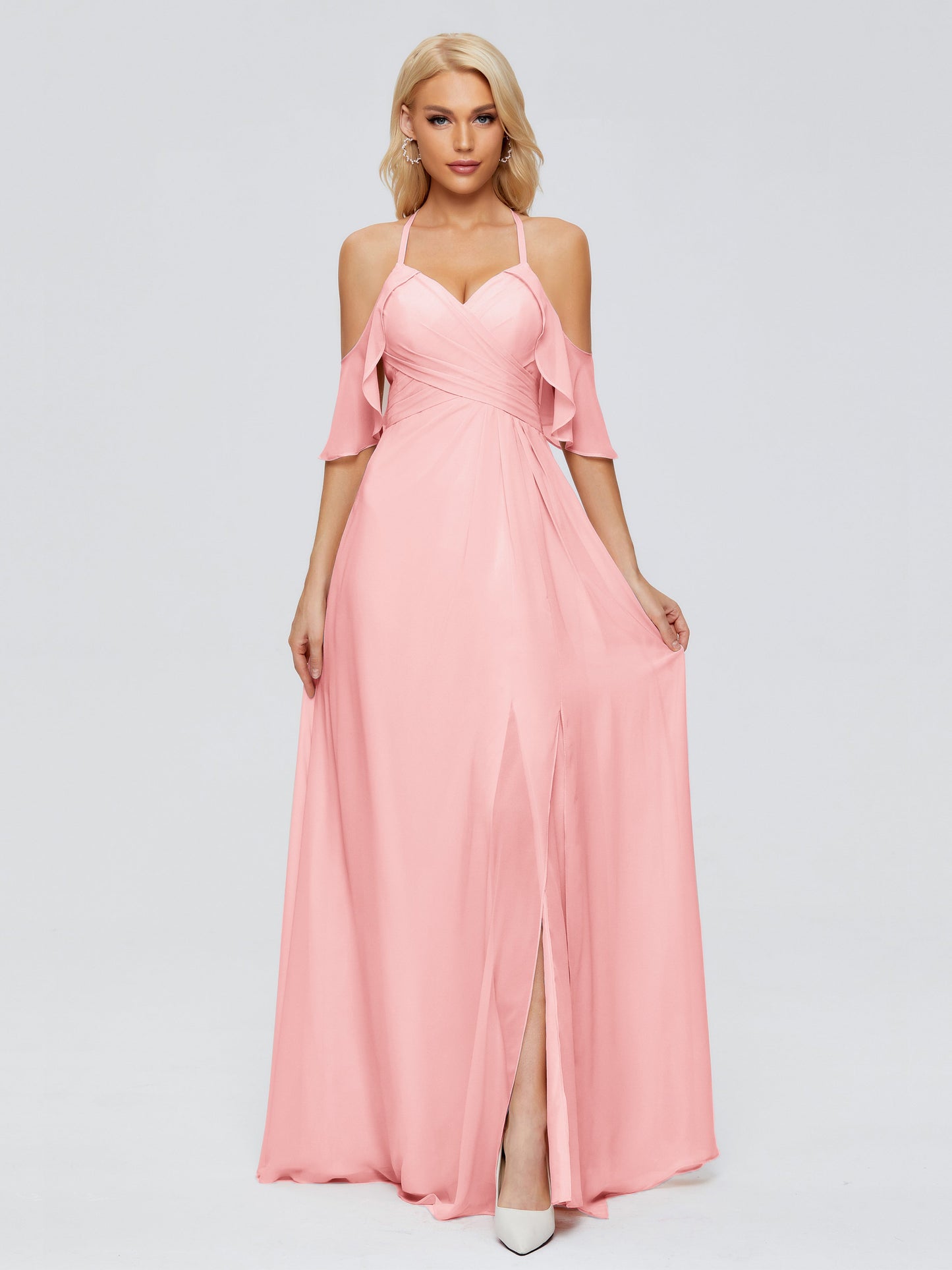 Taylor Off The Shoulder Split Chiffon Bridesmaid Dresses