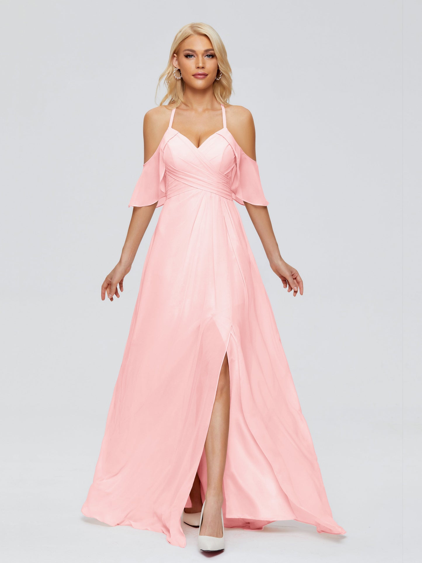 Taylor Off The Shoulder Split Chiffon Bridesmaid Dresses