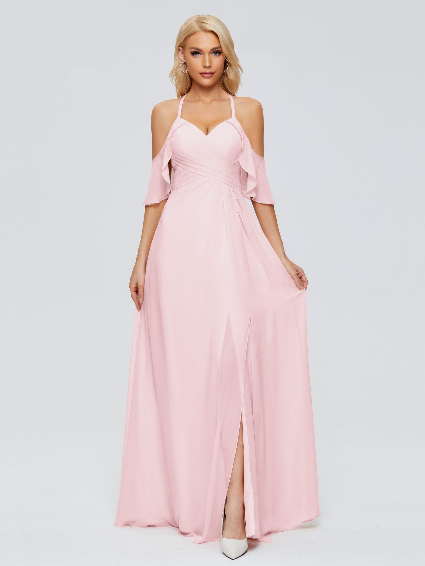 Taylor Off The Shoulder Split Chiffon Bridesmaid Dresses