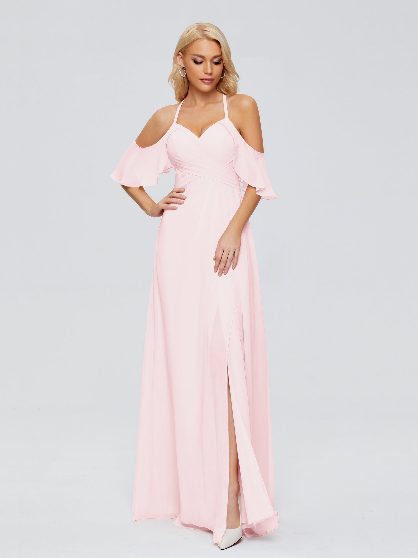 Taylor Off The Shoulder Split Chiffon Bridesmaid Dresses