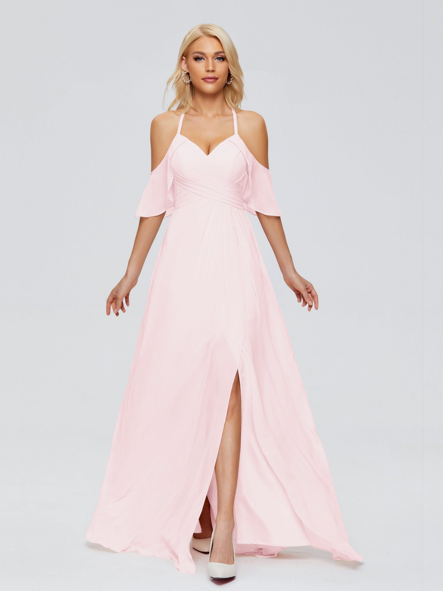Taylor Off The Shoulder Split Chiffon Bridesmaid Dresses