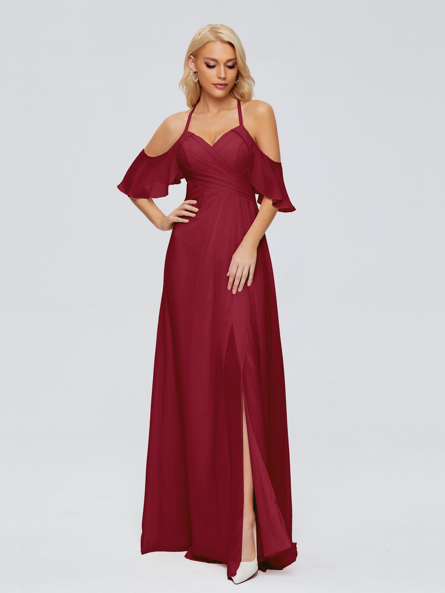 Taylor Off The Shoulder Split Chiffon Bridesmaid Dresses