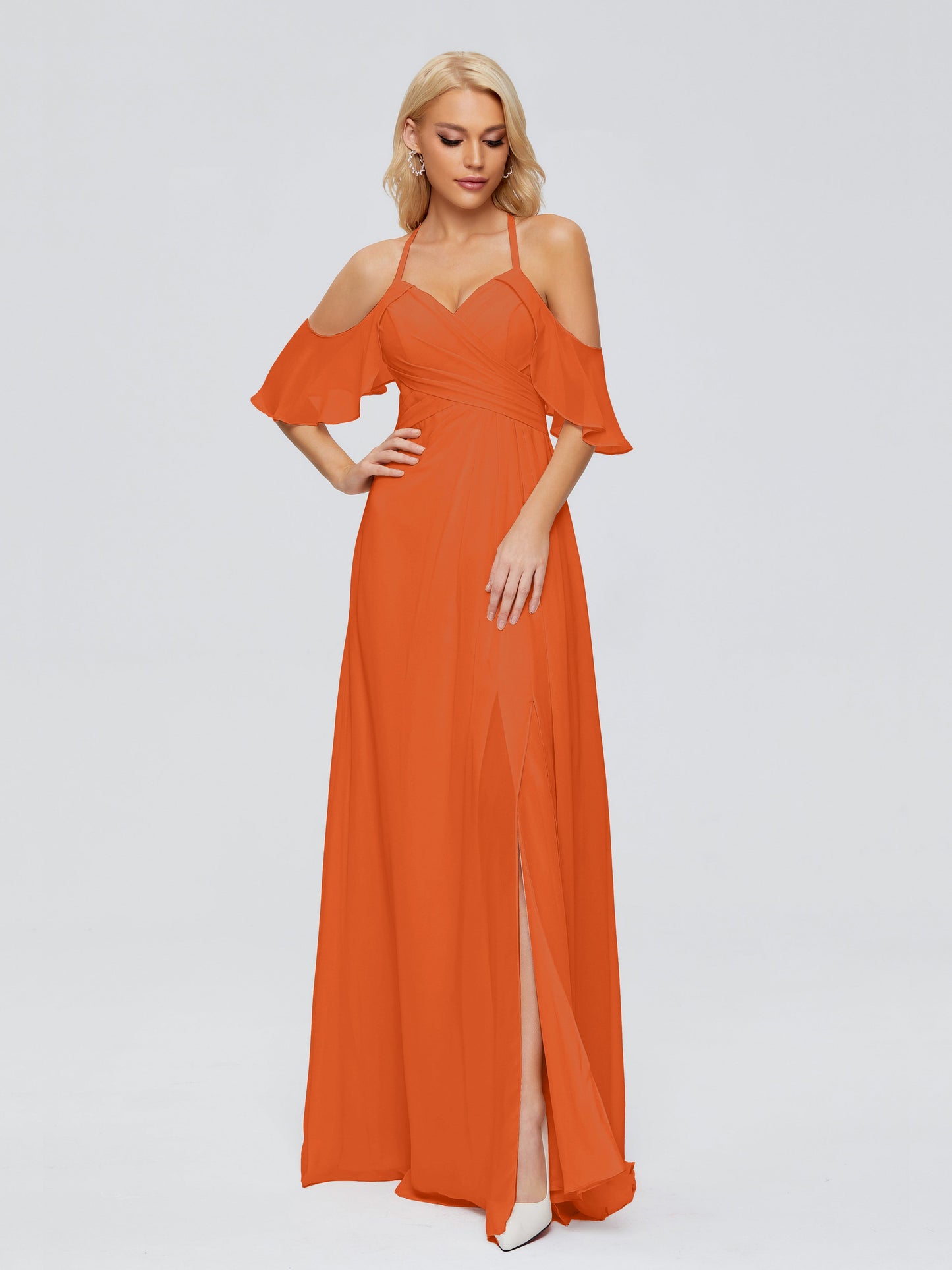 Taylor Off The Shoulder Split Chiffon Bridesmaid Dresses