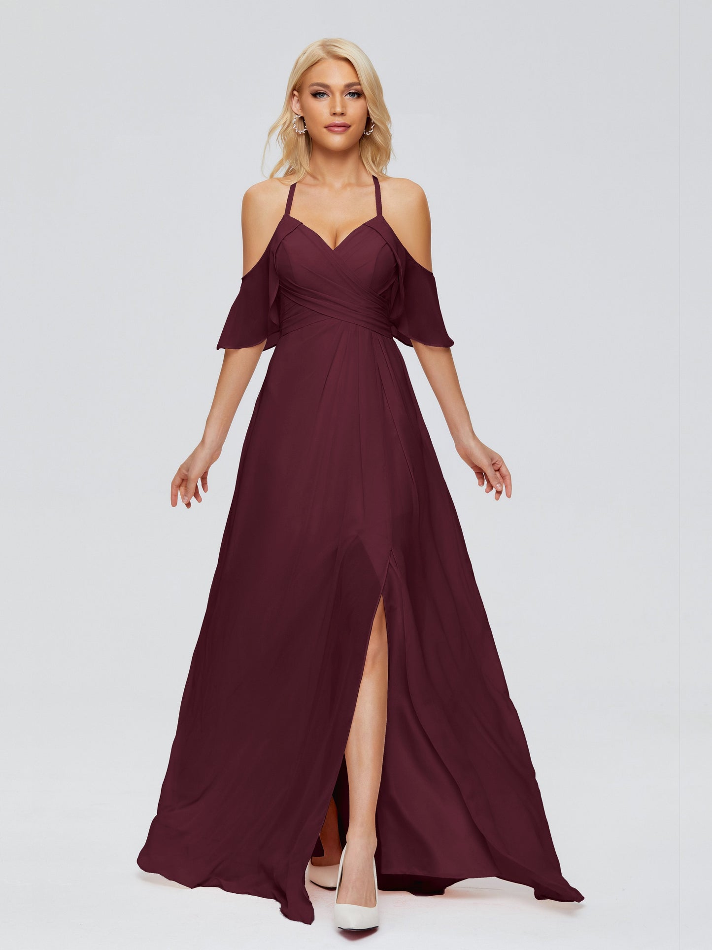 Taylor Off The Shoulder Split Chiffon Bridesmaid Dresses