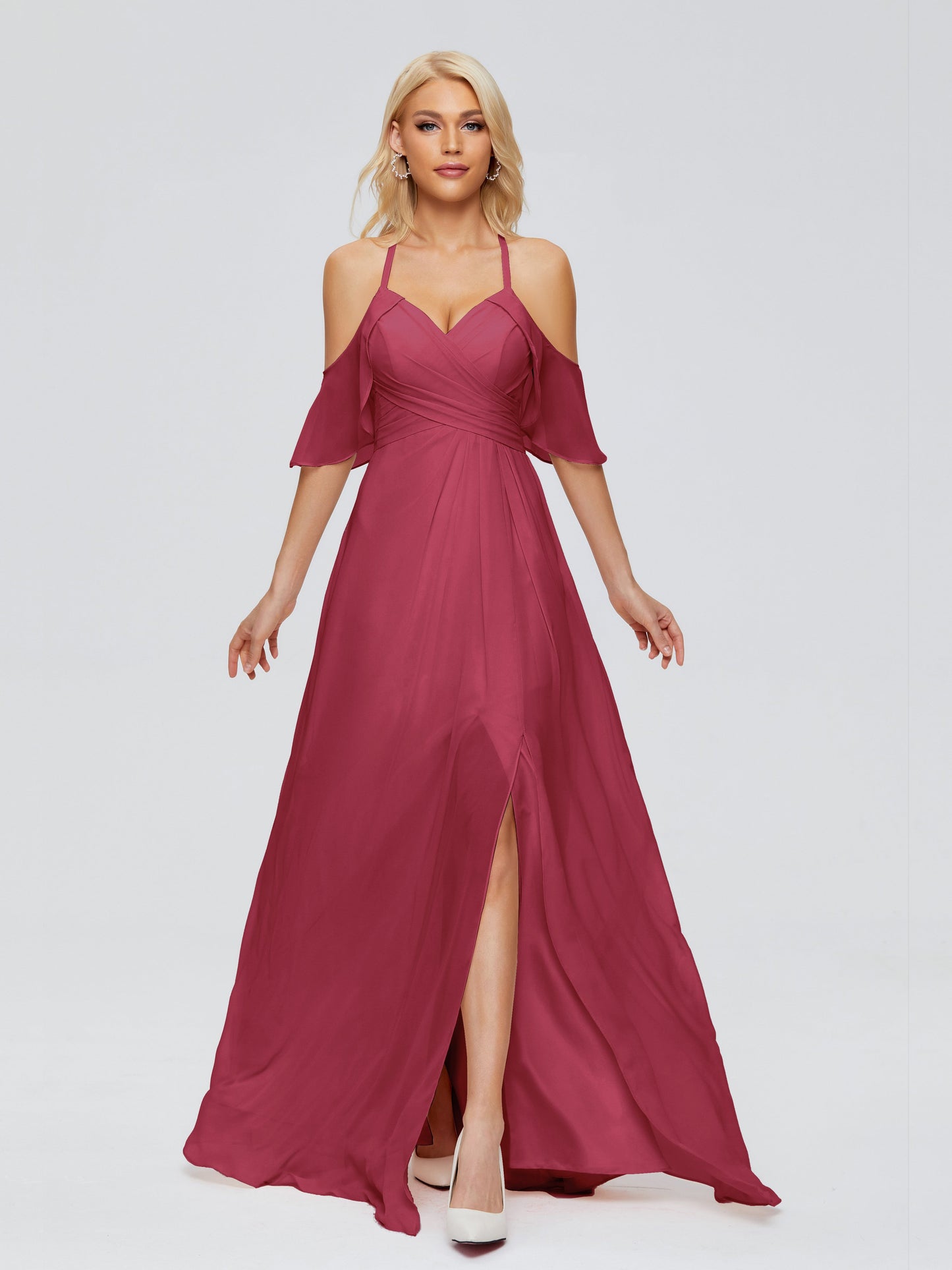 Taylor Off The Shoulder Split Chiffon Bridesmaid Dresses