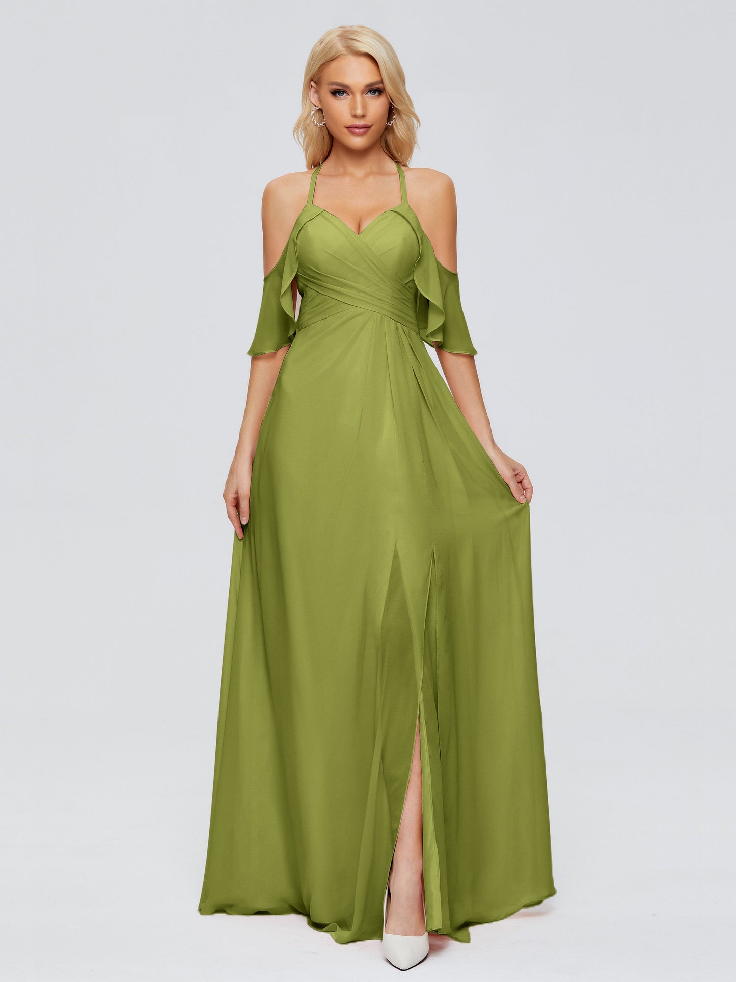 Taylor Off The Shoulder Split Chiffon Bridesmaid Dresses
