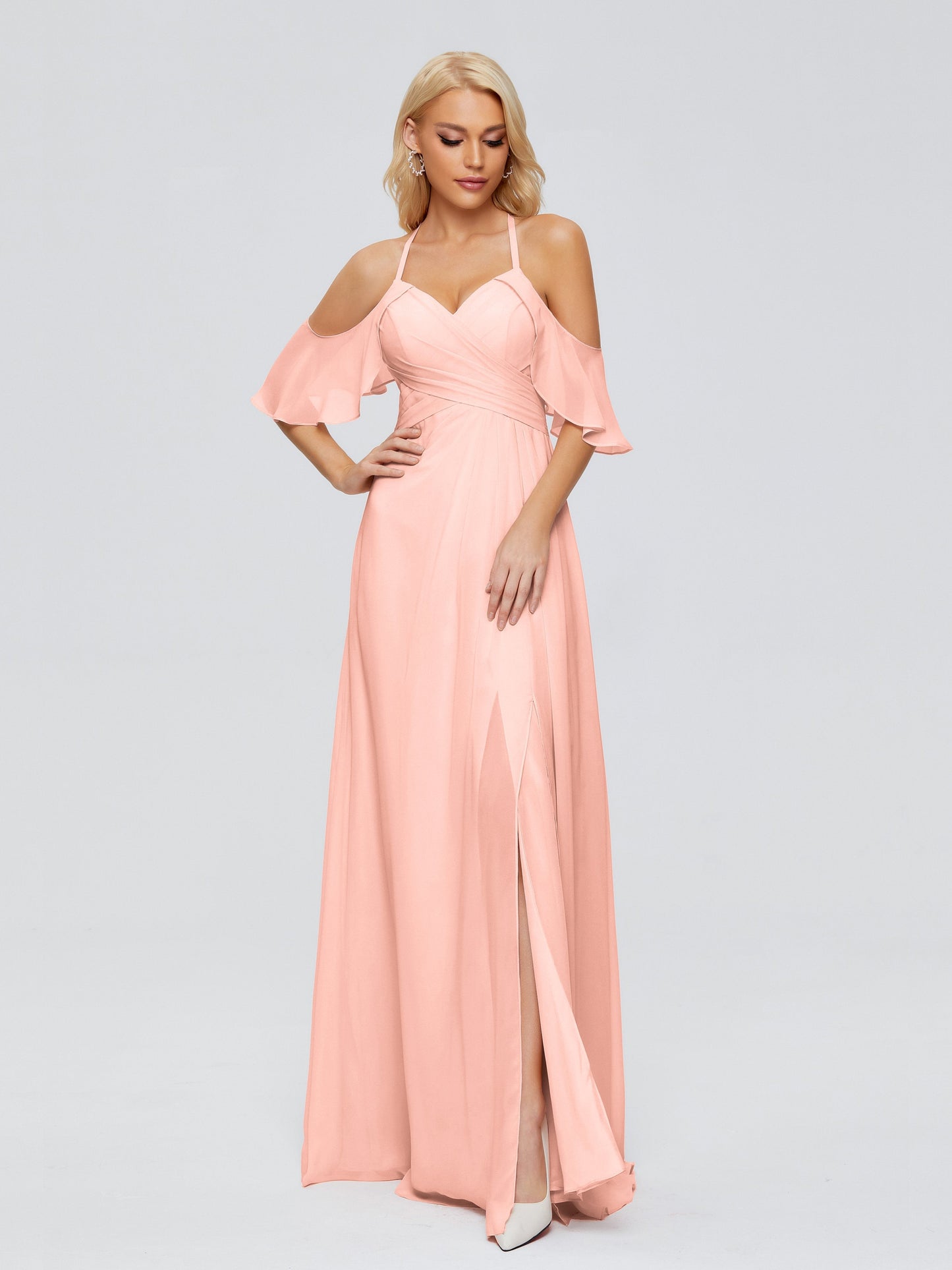 Taylor Off The Shoulder Split Chiffon Bridesmaid Dresses