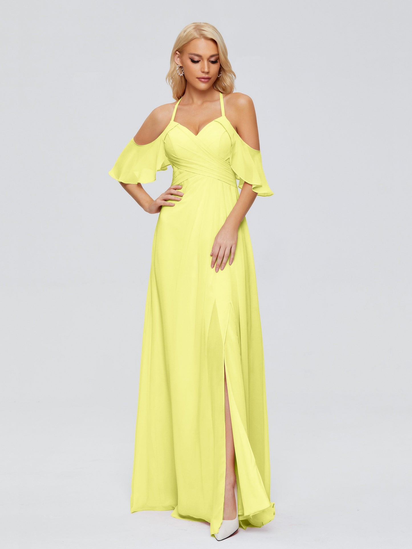 Taylor Off The Shoulder Split Chiffon Bridesmaid Dresses