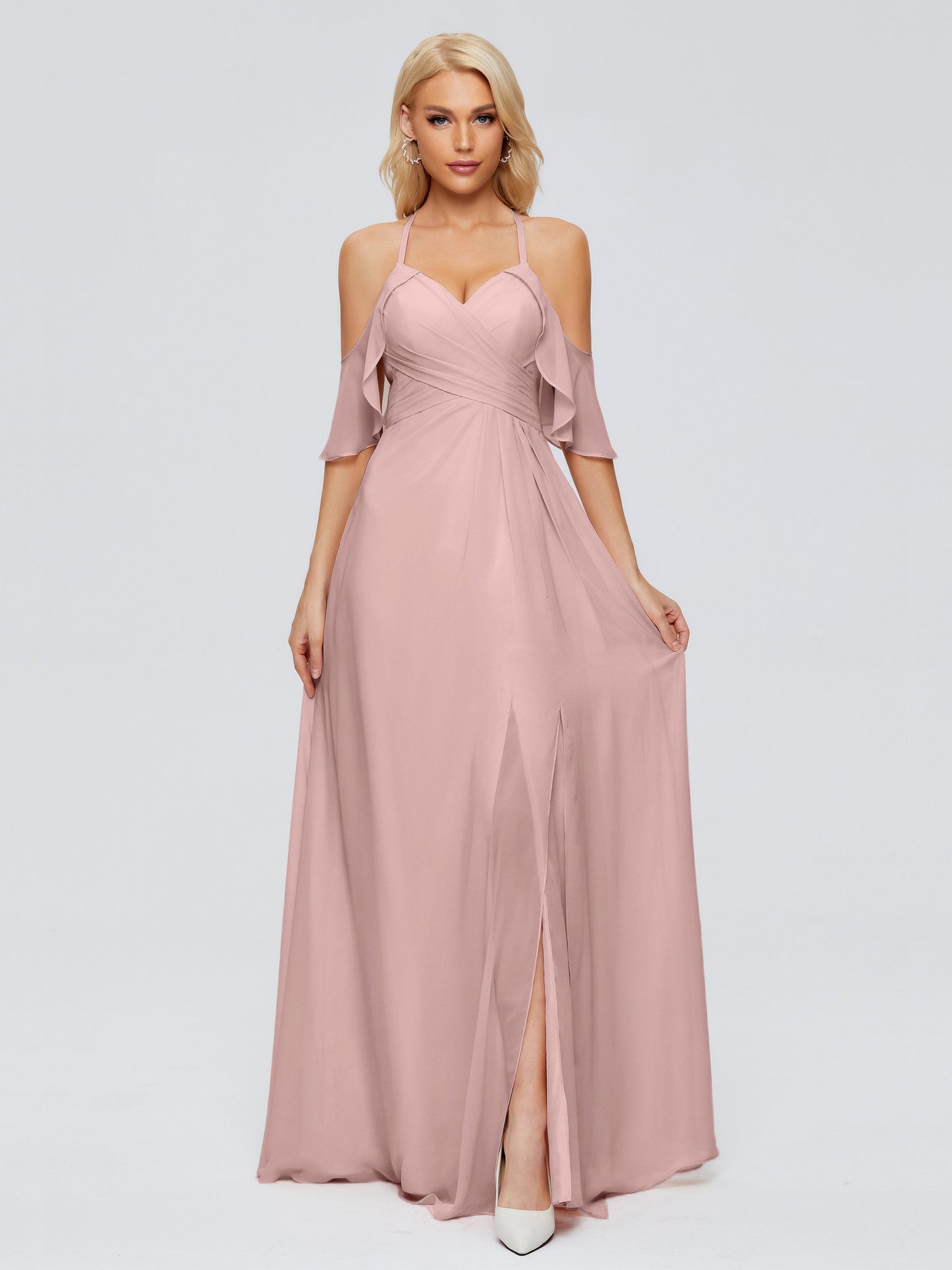 Taylor Off The Shoulder Split Chiffon Bridesmaid Dresses