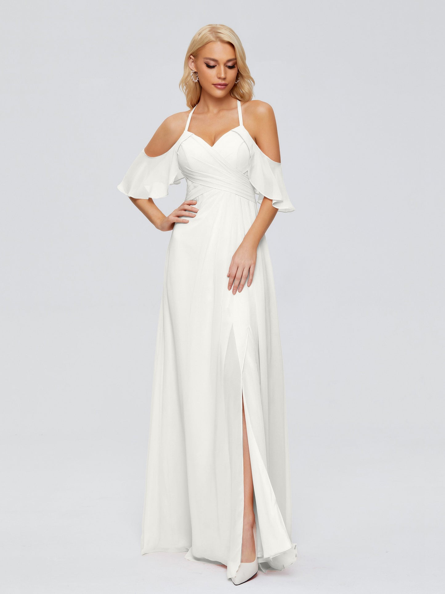 Taylor Off The Shoulder Split Chiffon Bridesmaid Dresses