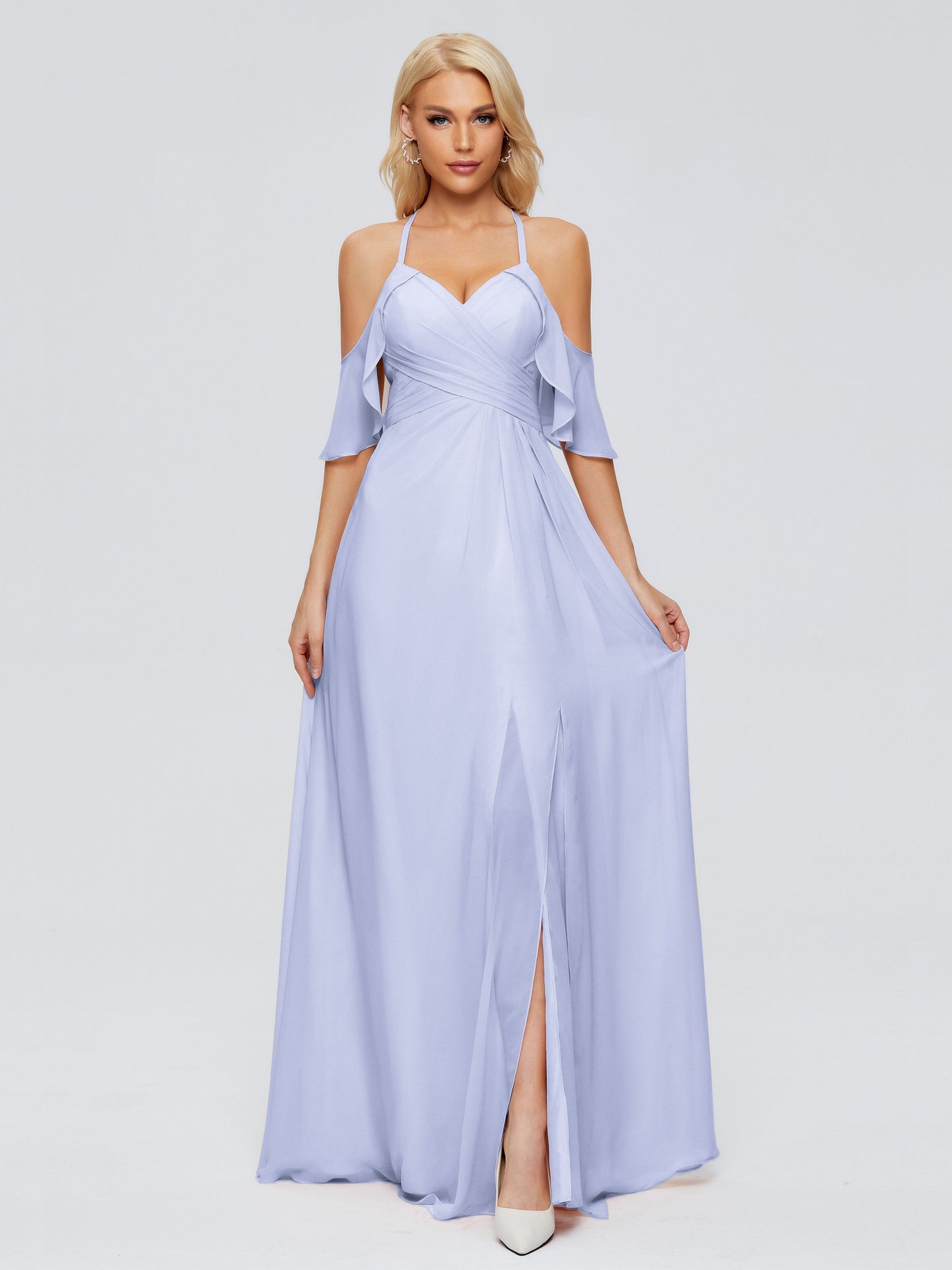 Taylor Off The Shoulder Split Chiffon Bridesmaid Dresses