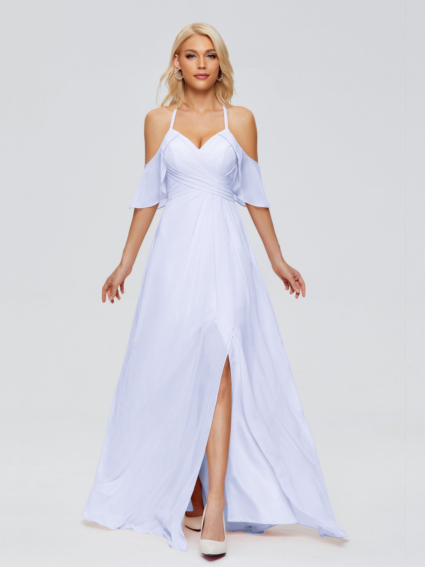 Taylor Off The Shoulder Split Chiffon Bridesmaid Dresses