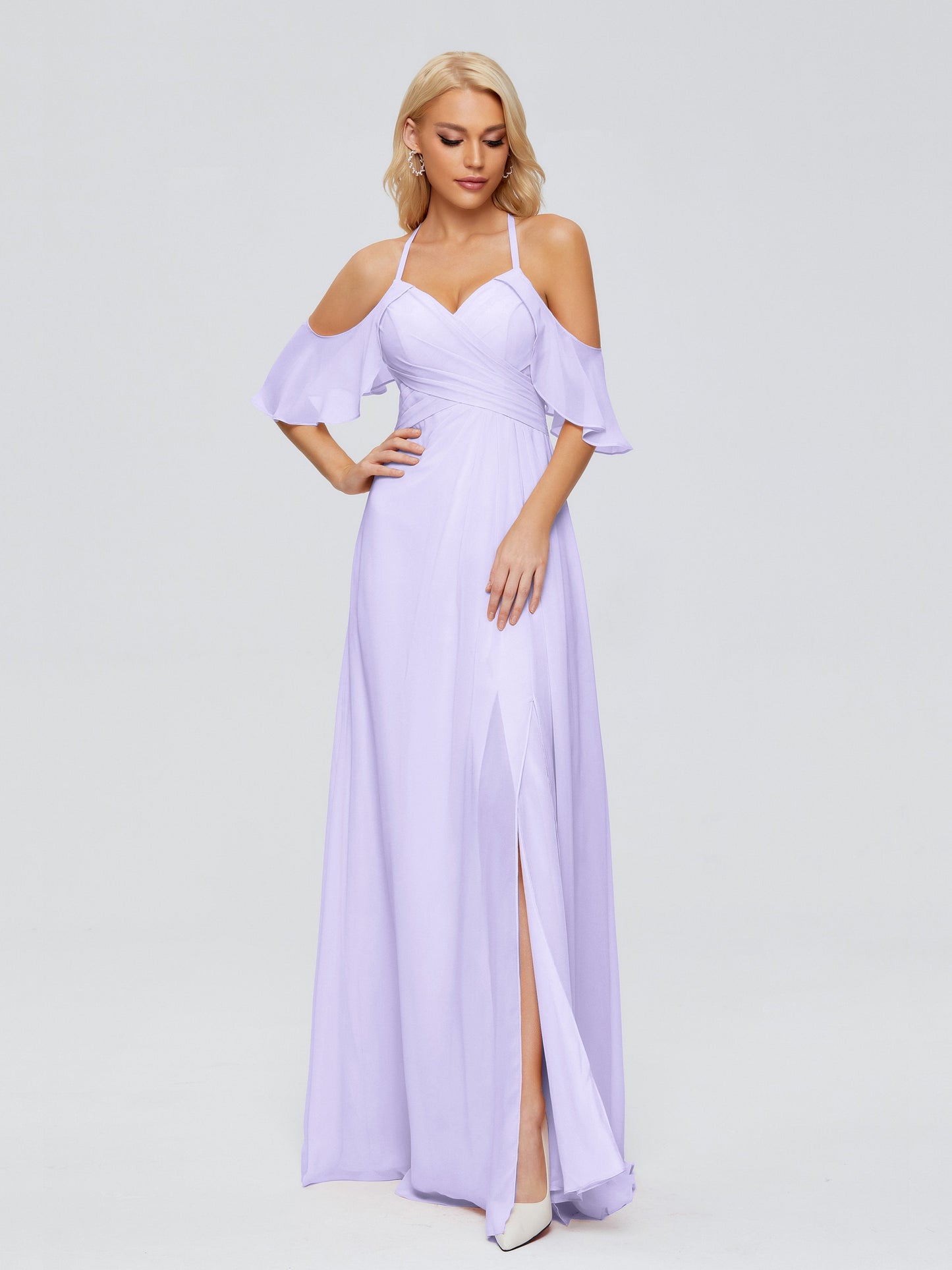 Taylor Off The Shoulder Split Chiffon Bridesmaid Dresses