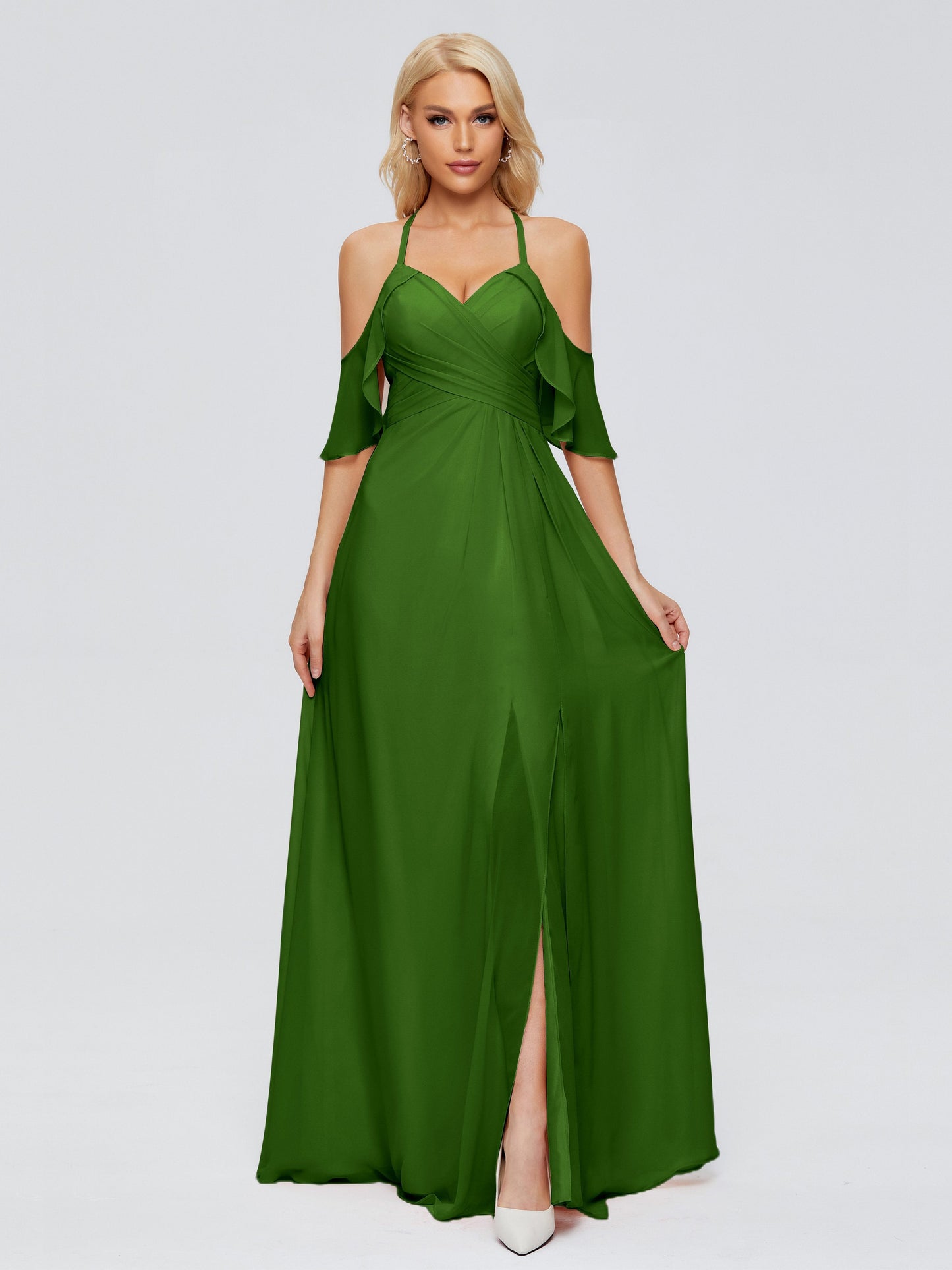 Taylor Off The Shoulder Split Chiffon Bridesmaid Dresses