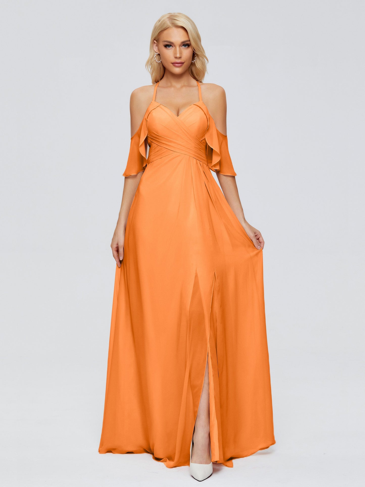 Taylor Off The Shoulder Split Chiffon Bridesmaid Dresses