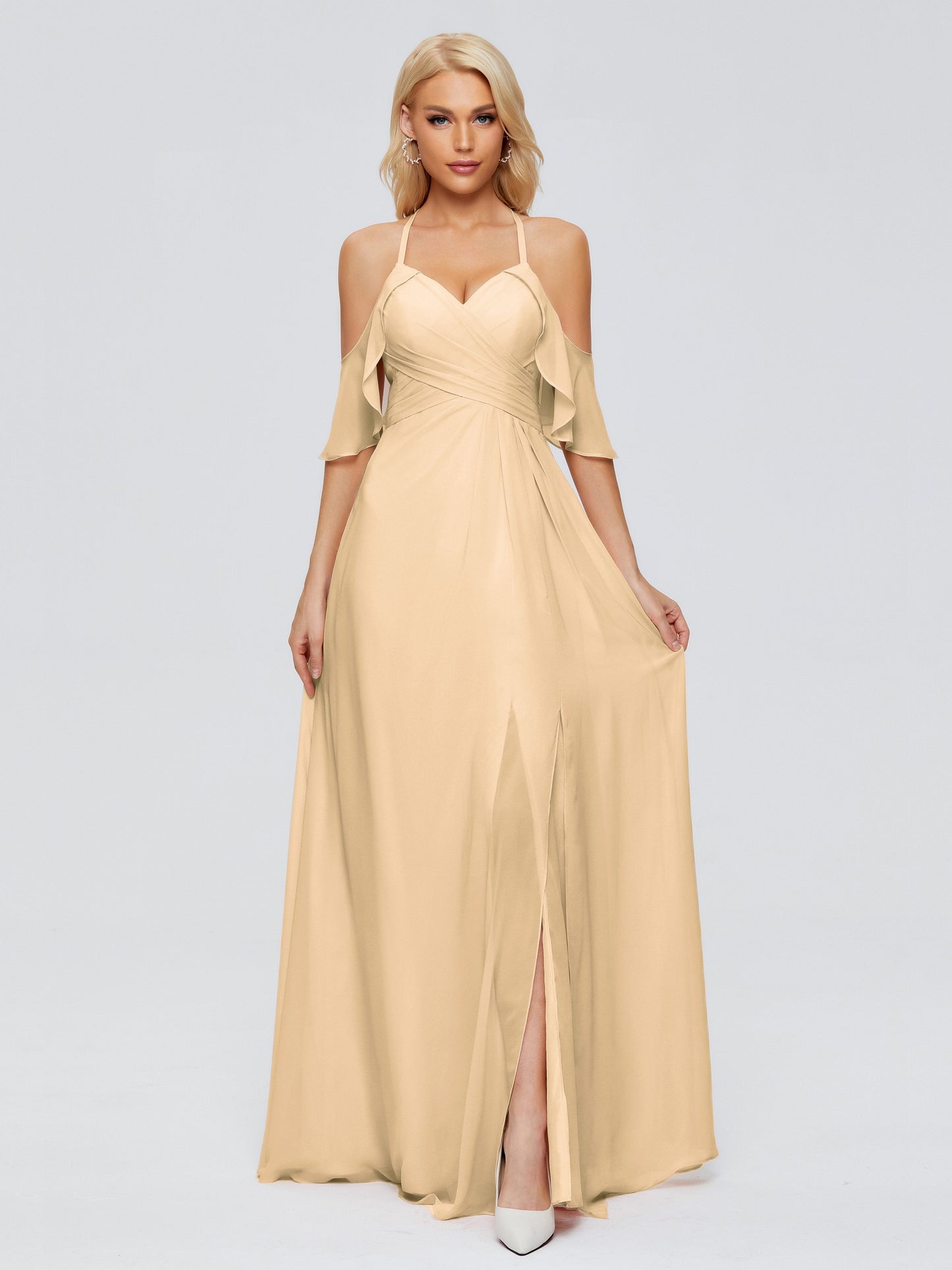 Taylor Off The Shoulder Split Chiffon Bridesmaid Dresses