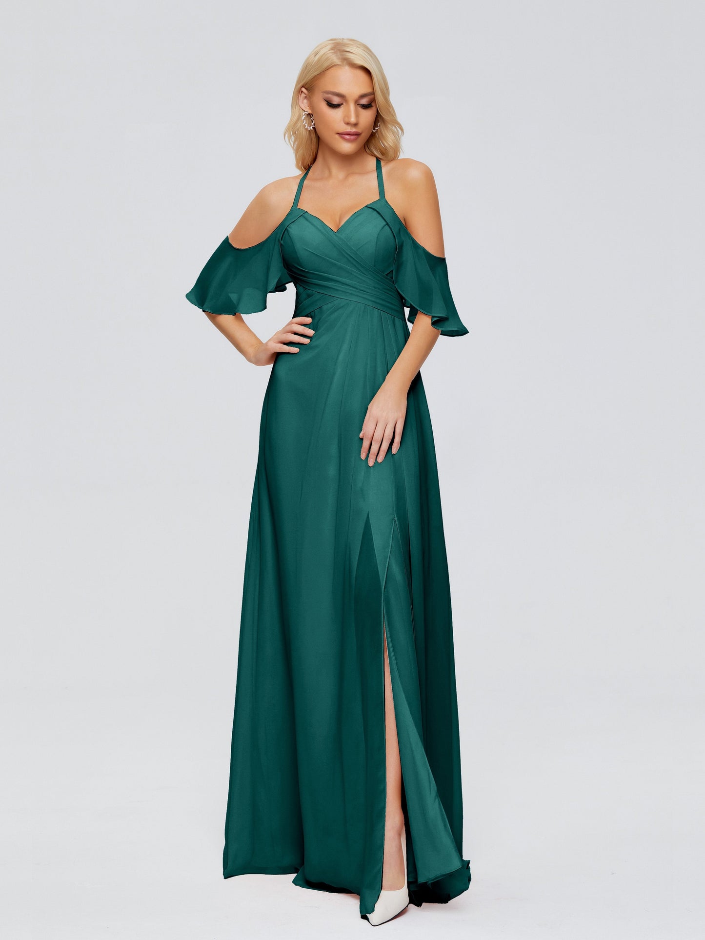 Taylor Off The Shoulder Split Chiffon Bridesmaid Dresses