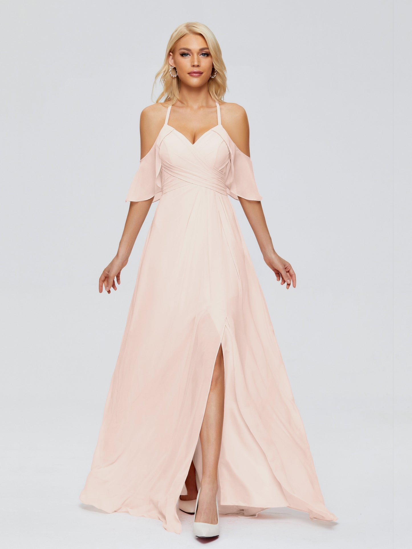 Taylor Off The Shoulder Split Chiffon Bridesmaid Dresses