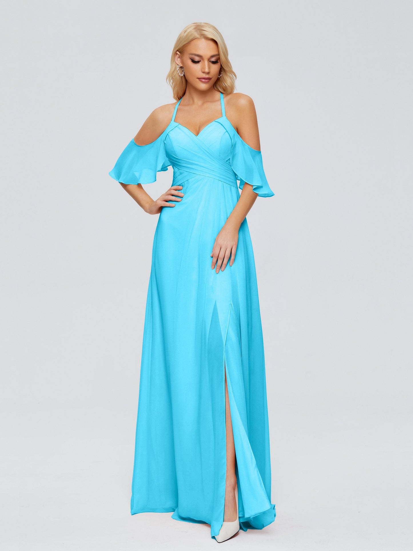 Taylor Off The Shoulder Split Chiffon Bridesmaid Dresses