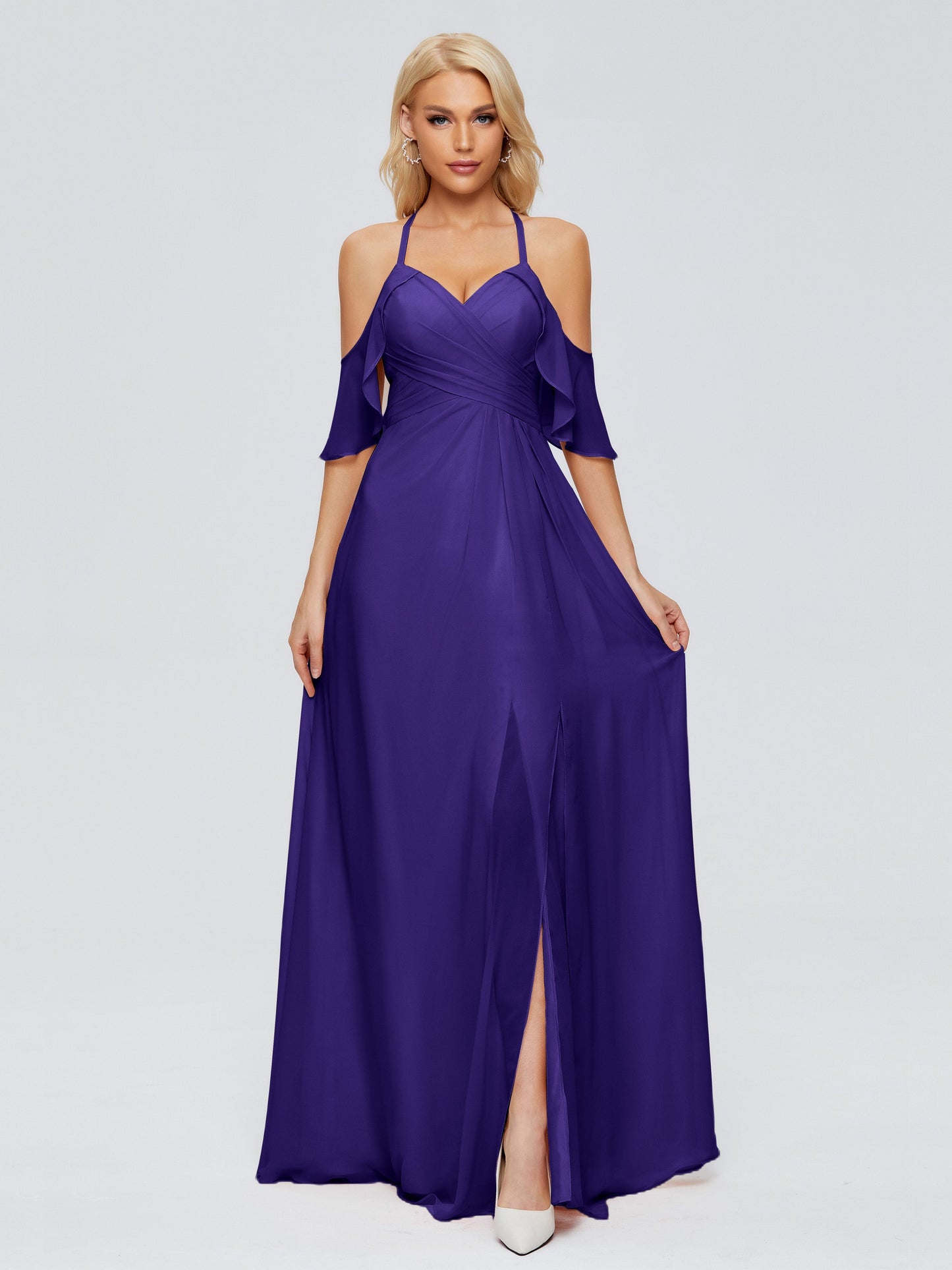 Taylor Off The Shoulder Split Chiffon Bridesmaid Dresses