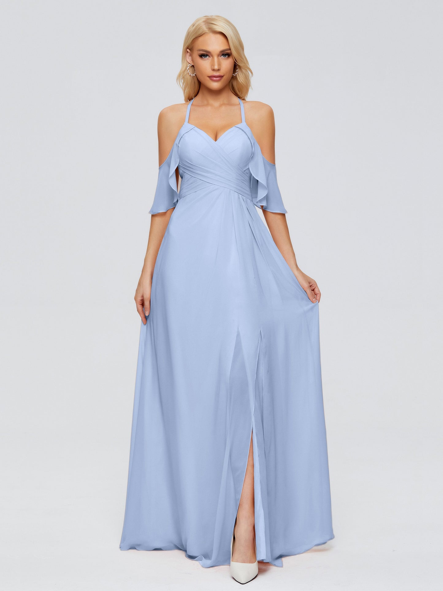 Taylor Off The Shoulder Split Chiffon Bridesmaid Dresses
