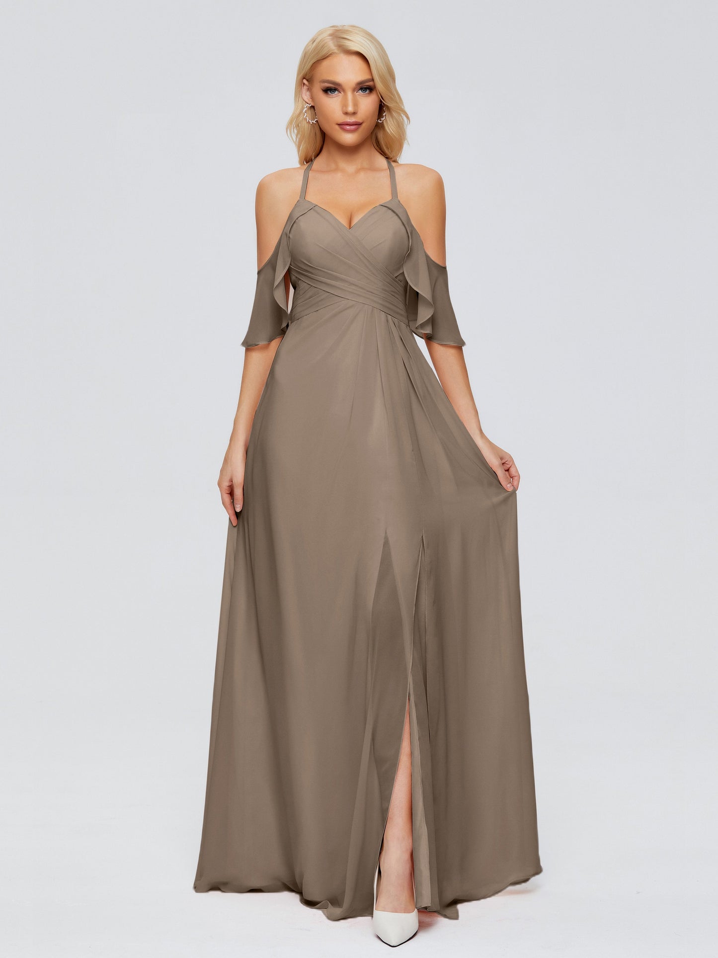 Taylor Off The Shoulder Split Chiffon Bridesmaid Dresses