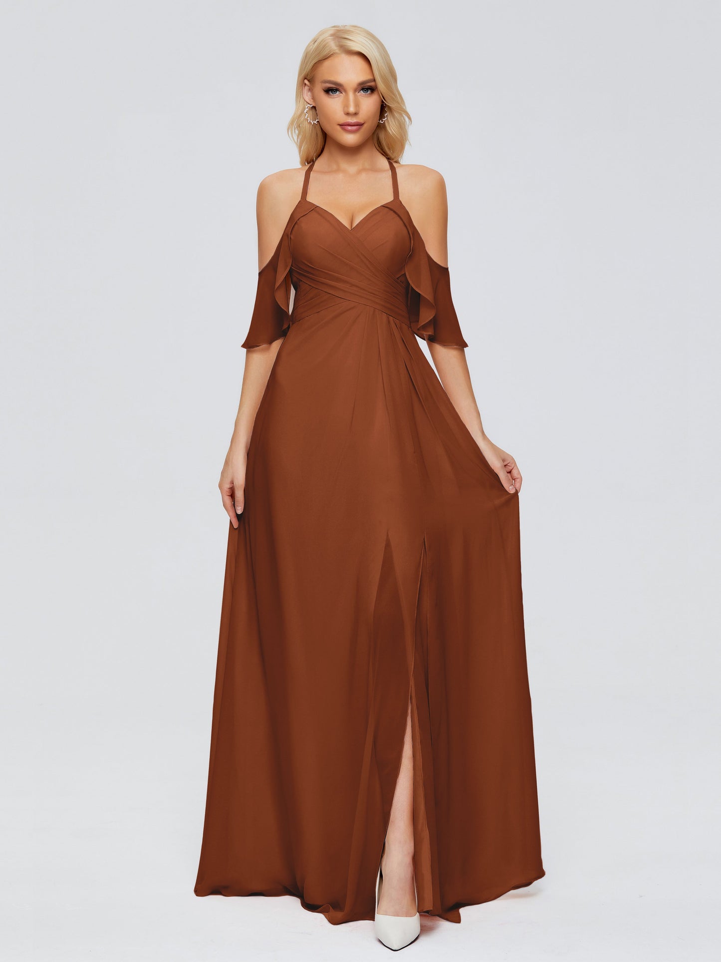 Taylor Off The Shoulder Split Chiffon Bridesmaid Dresses