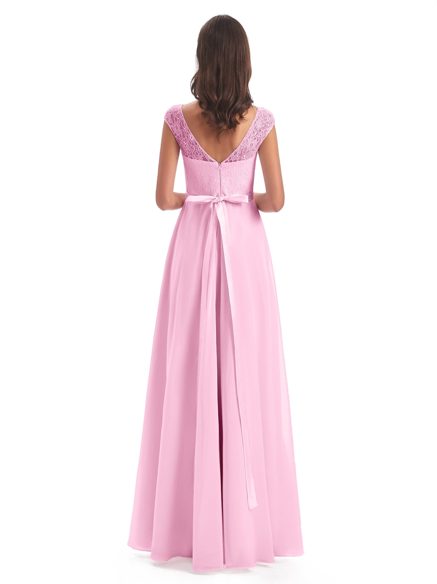 Treasure Cap Sleeves Lace Long Bridesmaid Dresses