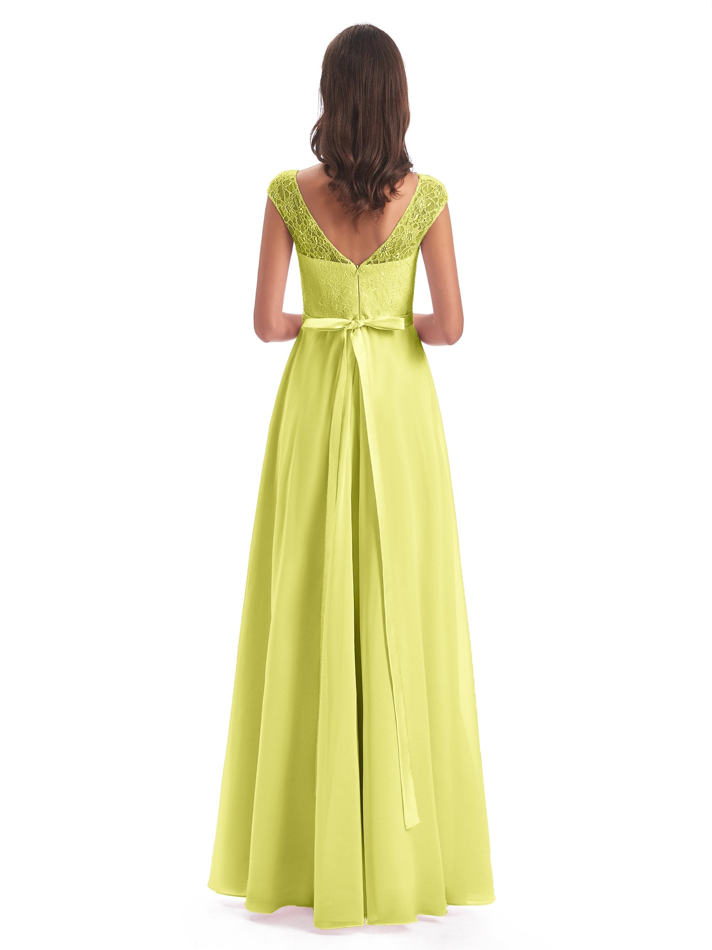 Treasure Cap Sleeves Lace Long Bridesmaid Dresses