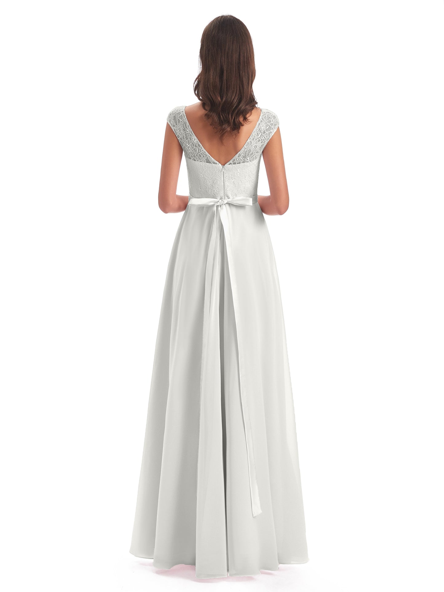 Treasure Cap Sleeves Lace Long Bridesmaid Dresses