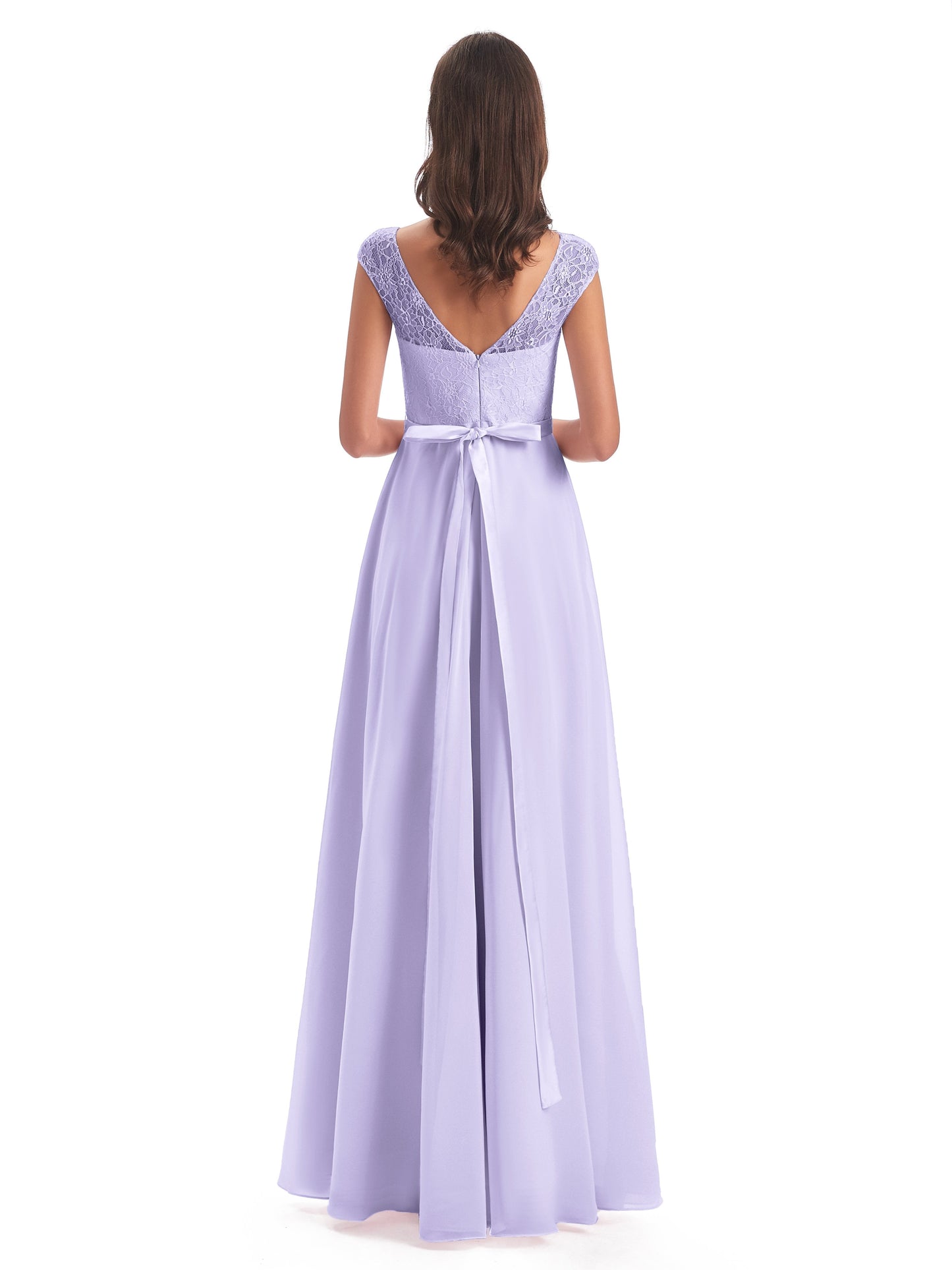 Treasure Cap Sleeves Lace Long Bridesmaid Dresses