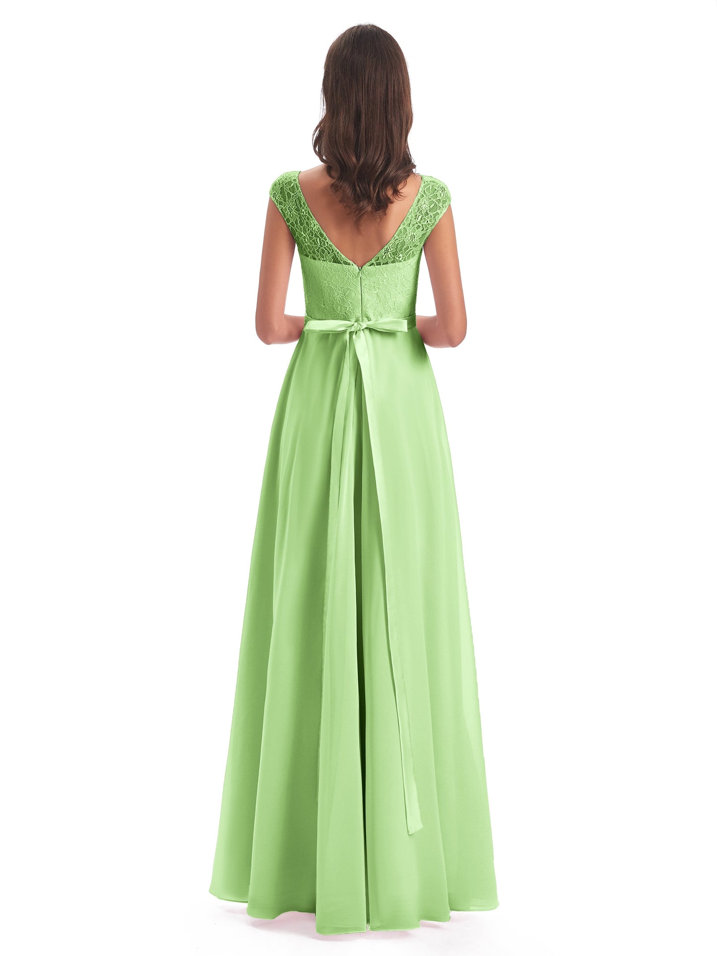 Treasure Cap Sleeves Lace Long Bridesmaid Dresses
