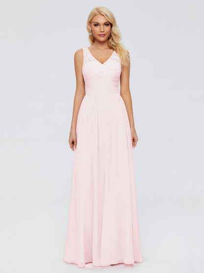 Valerie A-line V Neck Straps Chiffon Bridesmaid Dresses