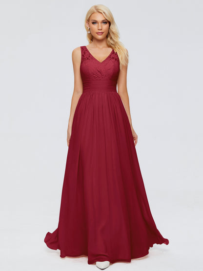 Valerie A-line V Neck Straps Chiffon Bridesmaid Dresses