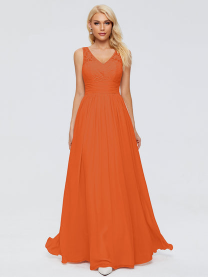 Valerie A-line V Neck Straps Chiffon Bridesmaid Dresses