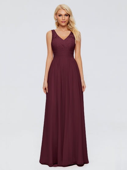 Valerie A-line V Neck Straps Chiffon Bridesmaid Dresses