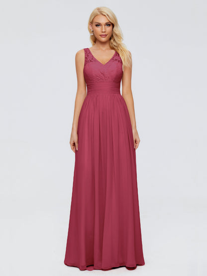 Valerie A-line V Neck Straps Chiffon Bridesmaid Dresses